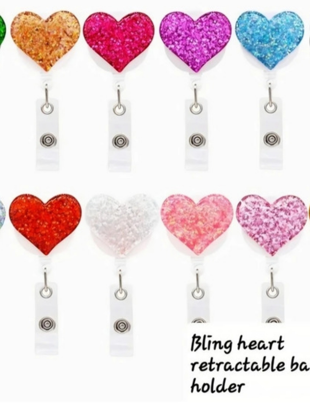 Bling Heart Retractable Badge ID Holder Multicolor  Badge Holder Set Of 5